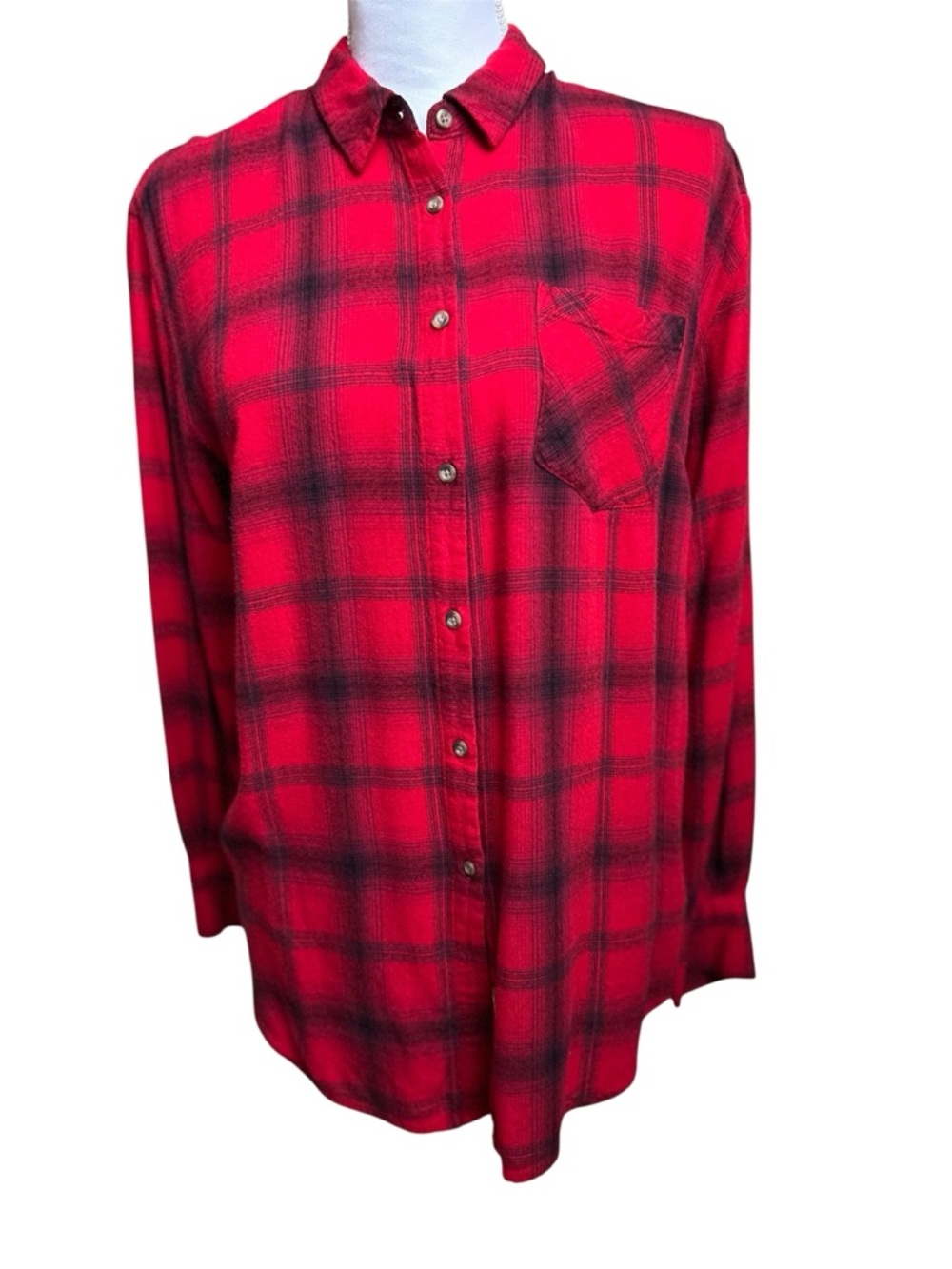 Women’s Red Plaid Button-Up Shirt